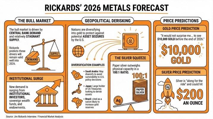 《货币战争》作者爆炸性预测！2026年金价将涨至1万美元 白银达200美元