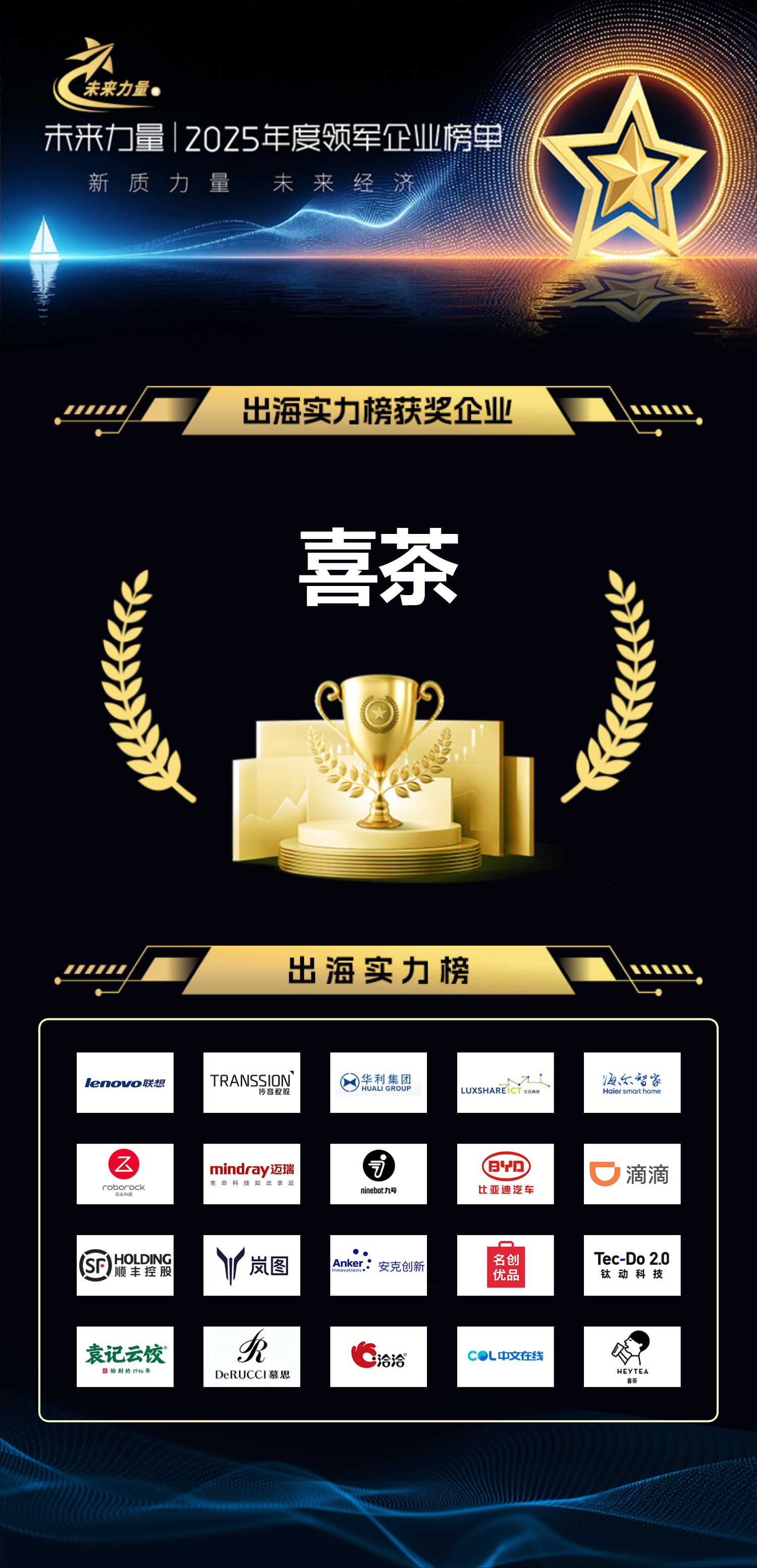 喜茶入选2025“未来力量”出海实力榜 引领中国新茶饮走向世界
