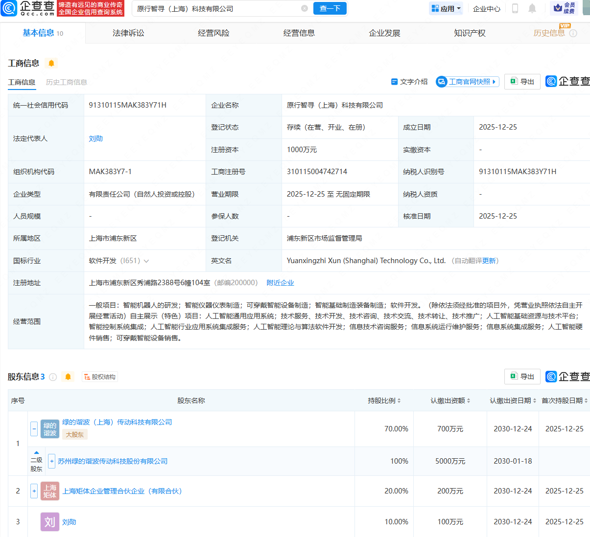 绿的谐波等新设科技公司,含智能机器人的研发业务