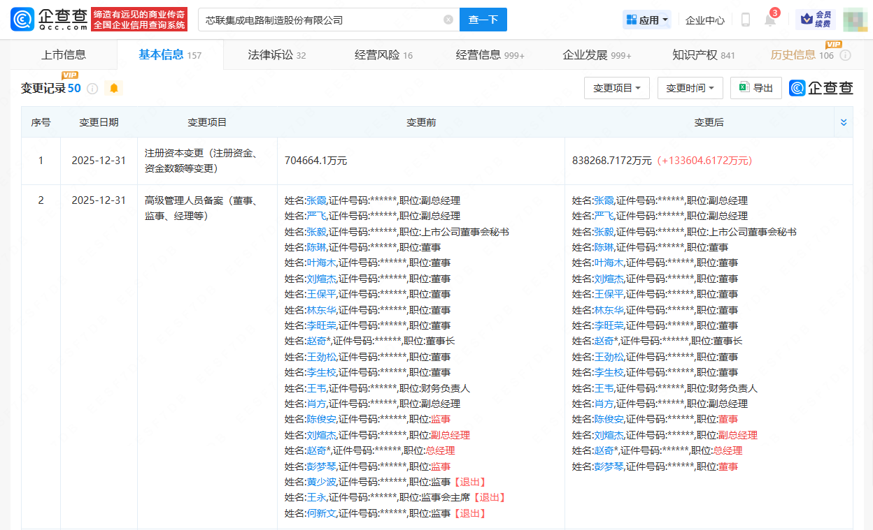 芯联集成注册资本增至83.8亿