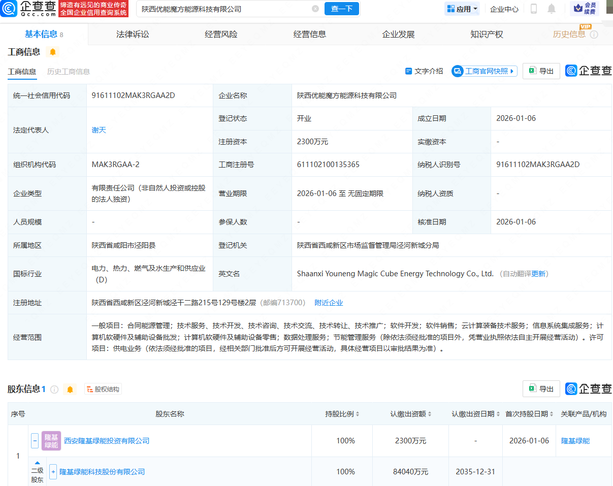 隆基绿能成立能源科技公司，含云计算相关业务