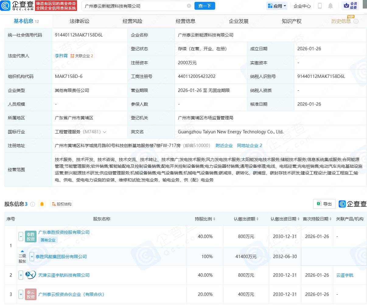 泰胜风能、云遥宇航等成立新能源科技公司