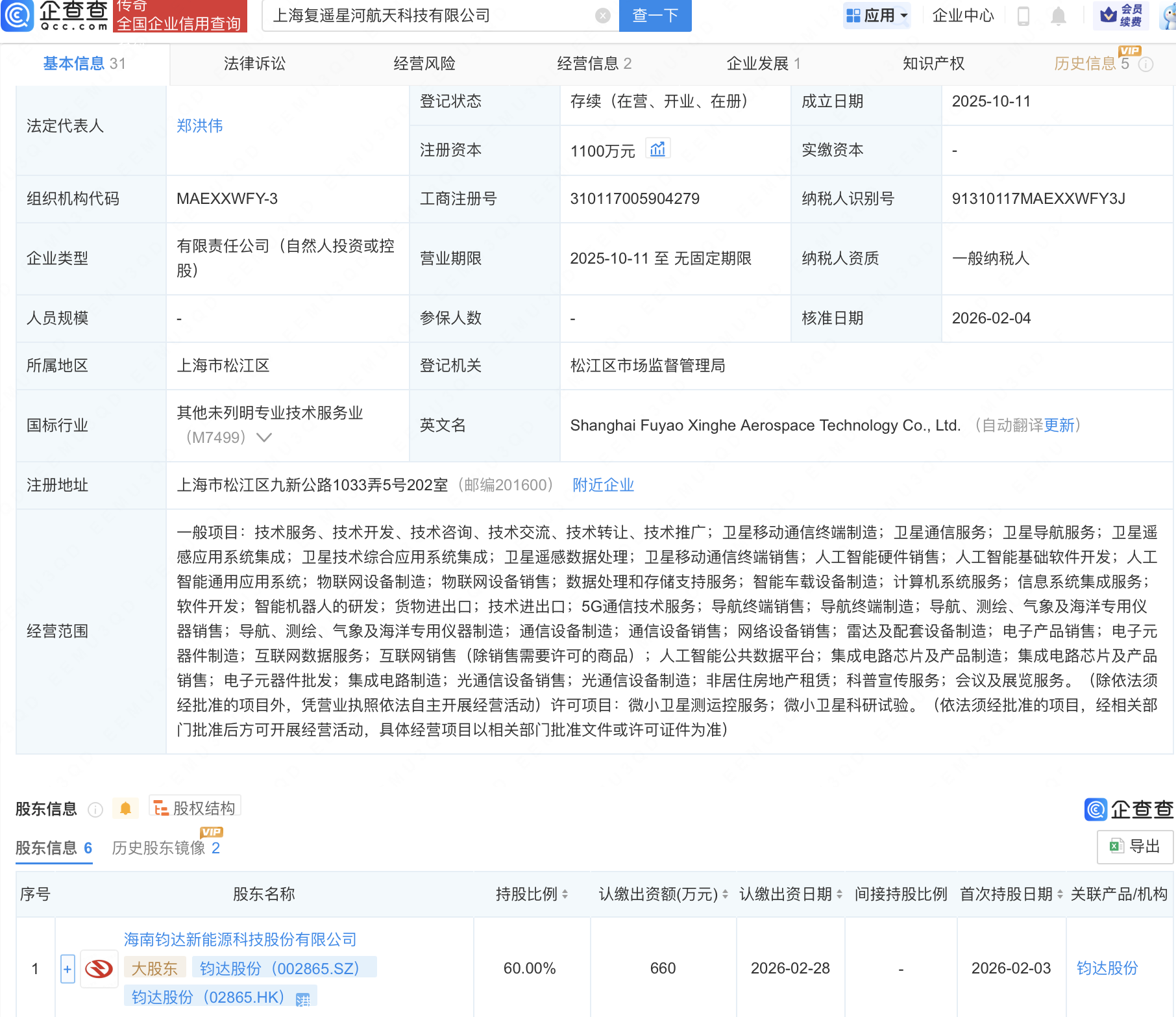 钧达股份收购卫星整星总体企业巡天千河母公司60%股权