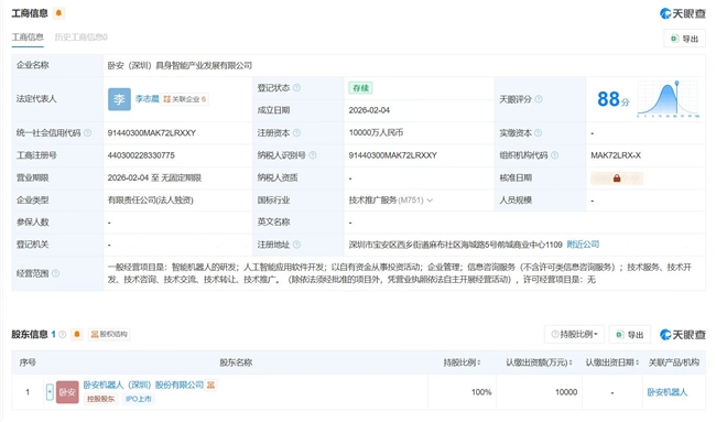 卧安机器人（6600.HK）成立具身智能子公司，加码具身智能产业布局