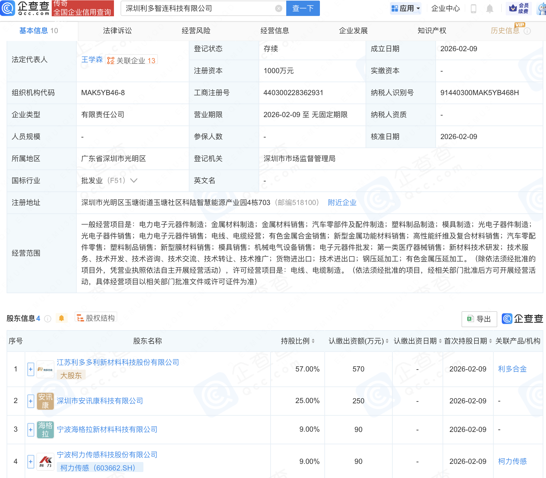 柯力传感等成立科技公司,含新型金属功能材料业务