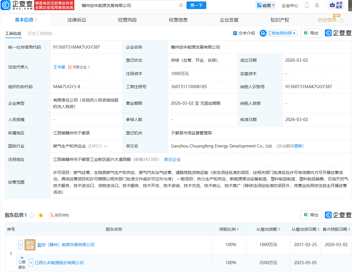 九丰能源成立能源发展公司,含石油天然气技术服务业务