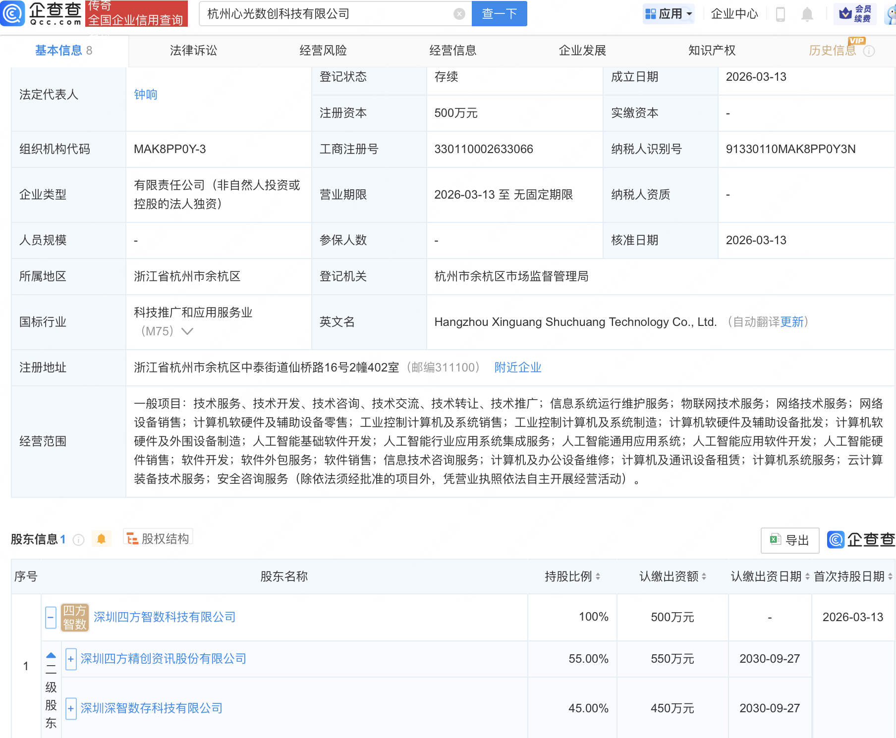 四方精创投资成立科技公司,含多项AI业务