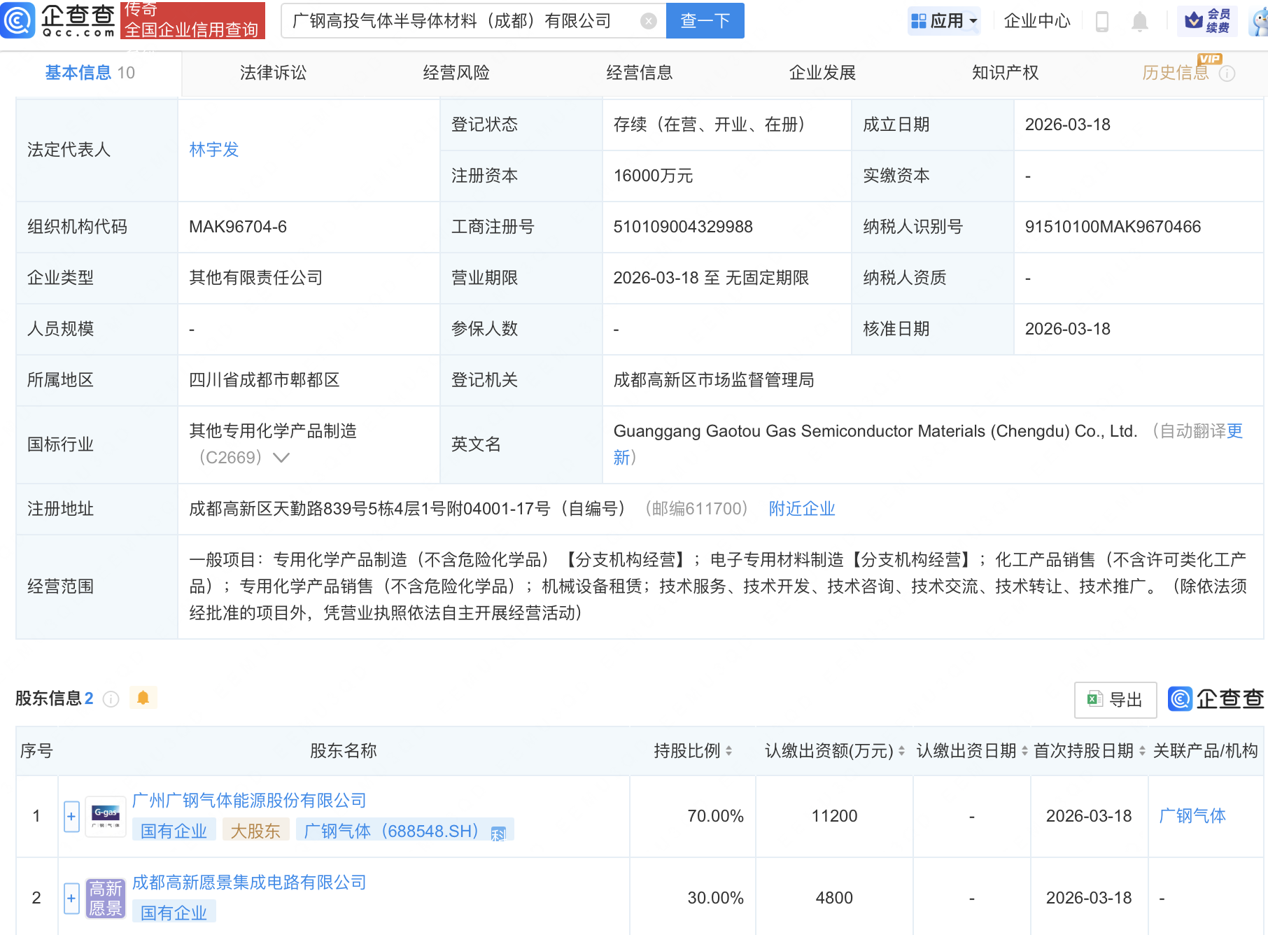 广钢气体等成立半导体材料公司