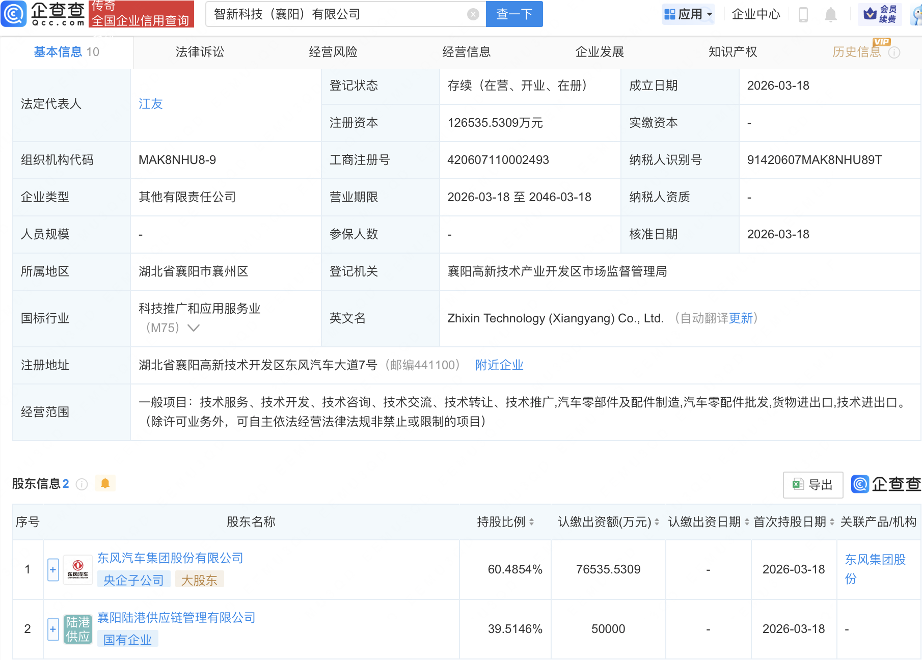 东风集团股份等成立智新科技公司，注册资本12.65亿