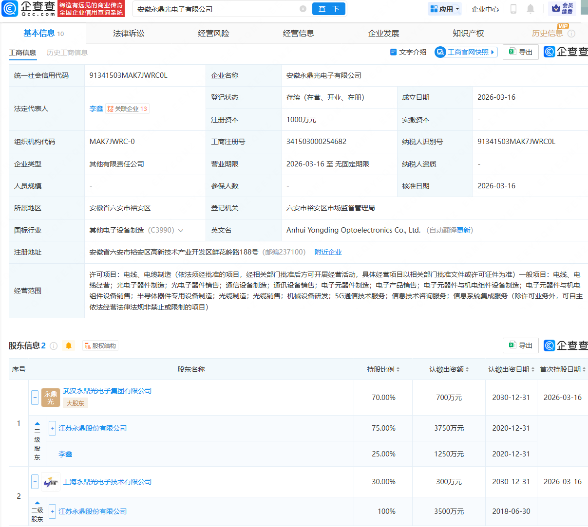 永鼎股份成立光电子公司
