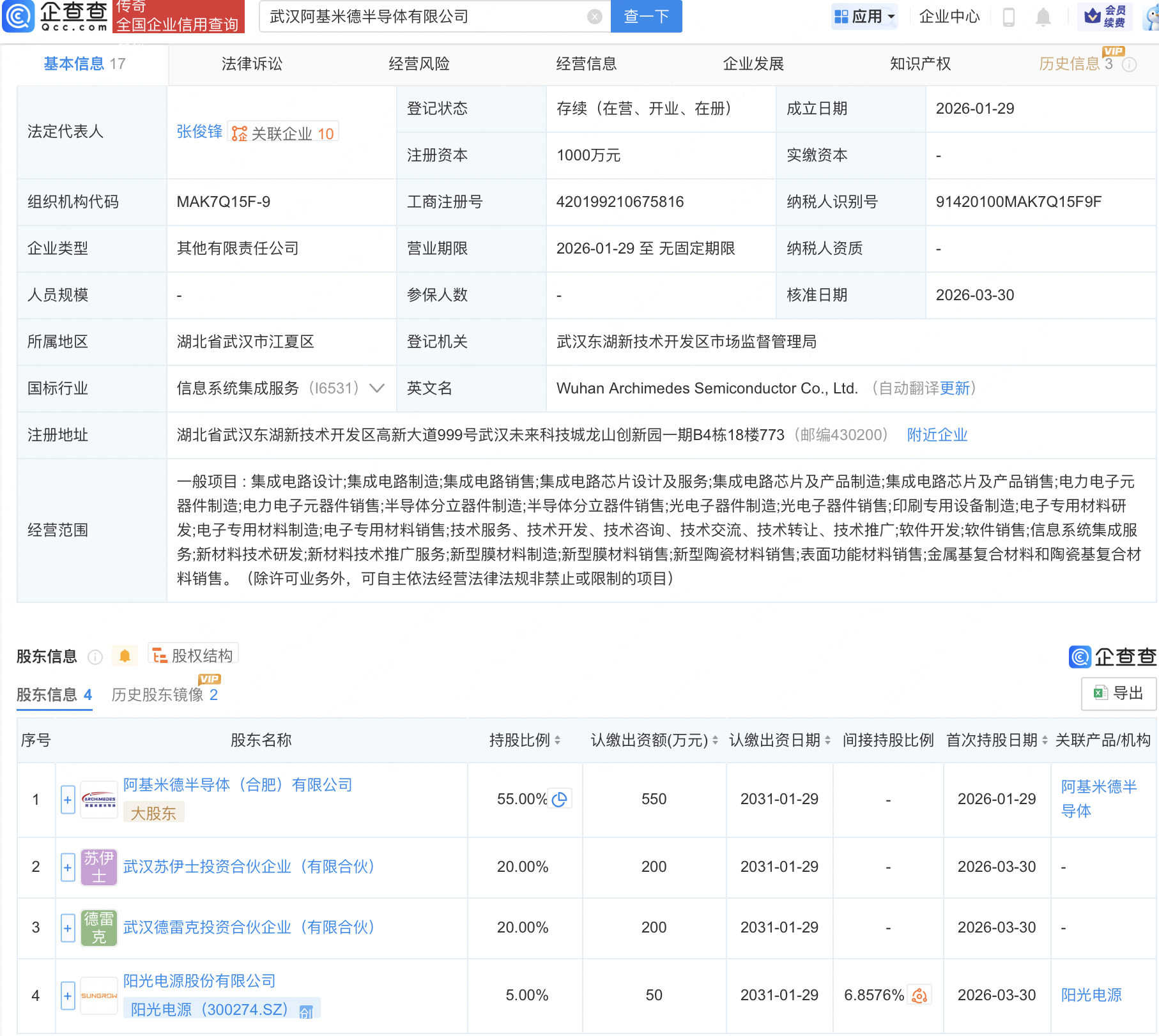 阳光电源入股武汉阿基米德半导体
