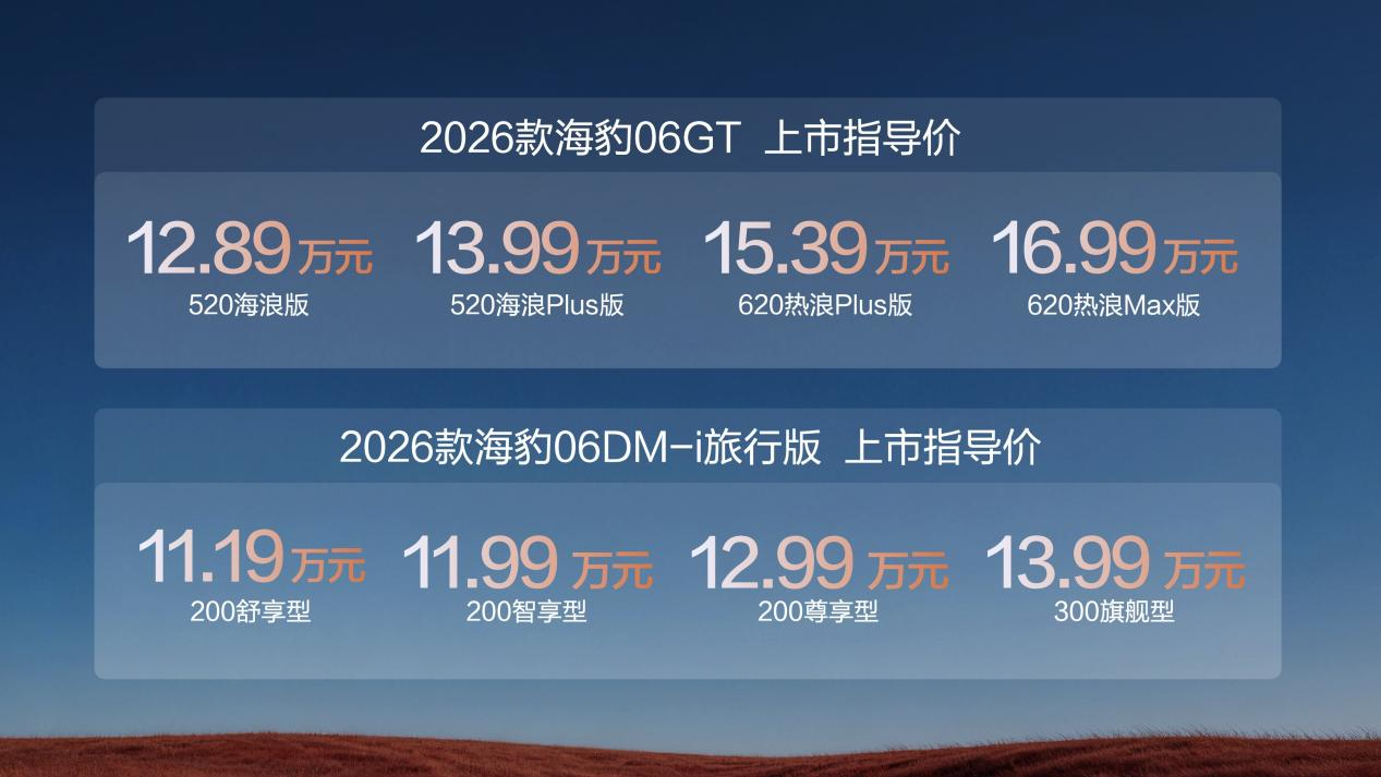 6出新主流，比亚迪2026款海豹06GT与海豹06DM-i旅行版上市，售价11.19万元起