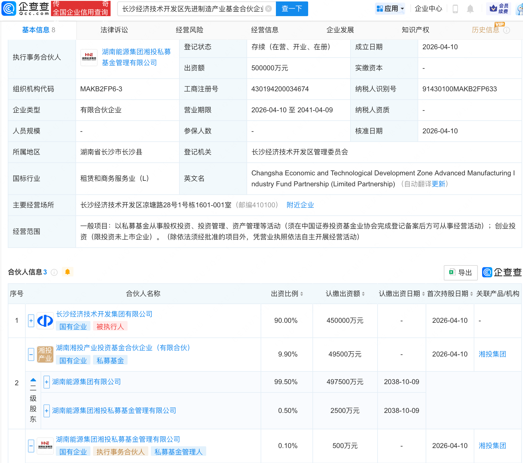 湖南能源集团等新设先进制造产业基金，出资额50亿