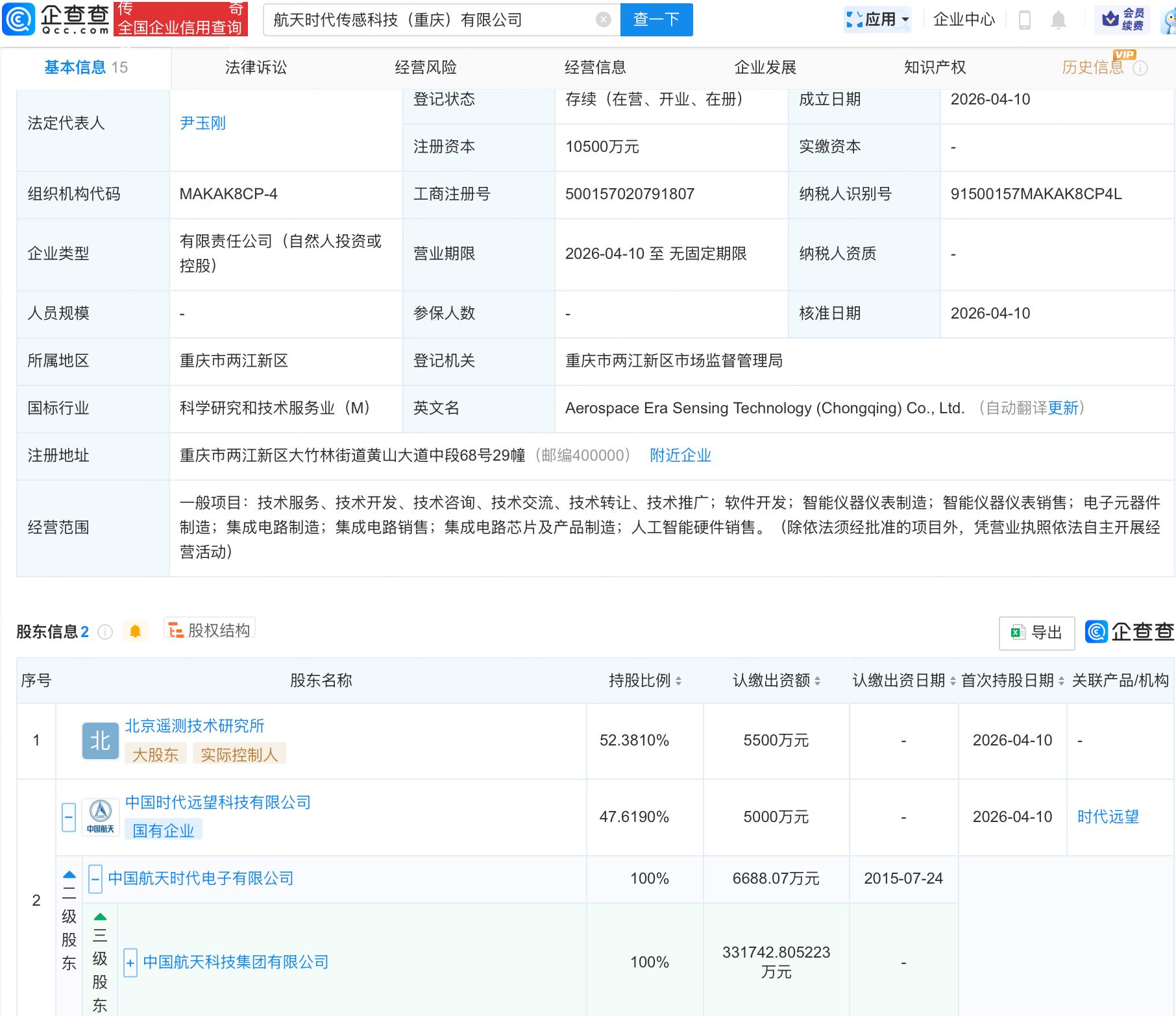中国航天科技集团等成立航天时代传感科技公司