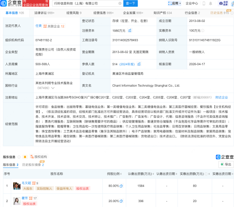 小红书关联公司注册资本增至1980万