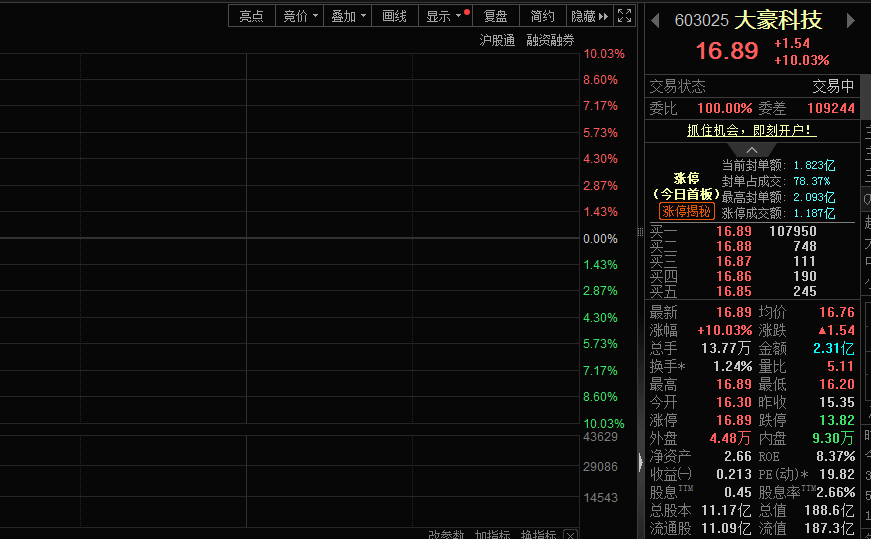 一季度业绩现大幅增长，大豪科技股价涨停