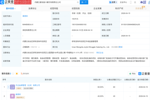 贾国龙天边焖面成立喜悦奋斗餐饮公司