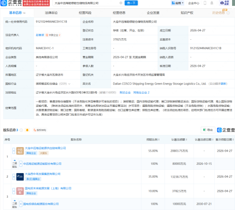 中远海能、电投绿能等在大连成立仓储物流公司