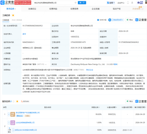 欣旺达动力、枣庄国资成立新能源公司