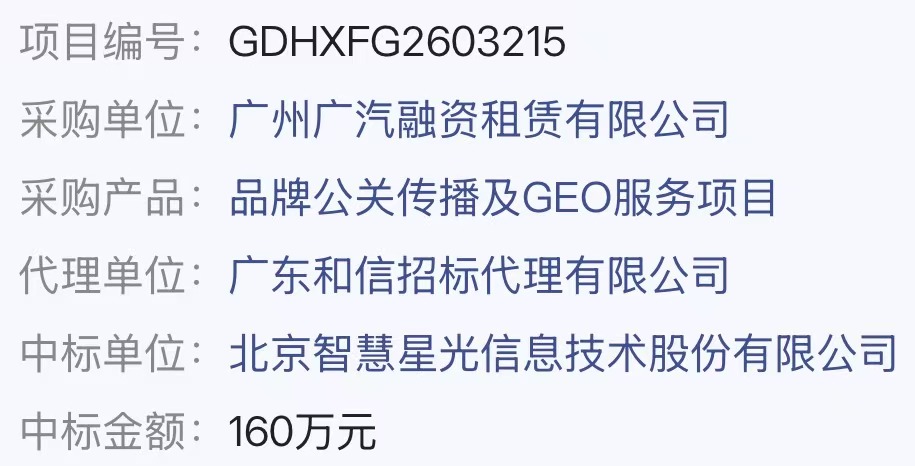 广汽租赁花160万采购品牌公关和GEO服务，2025年亏损扩大近百倍