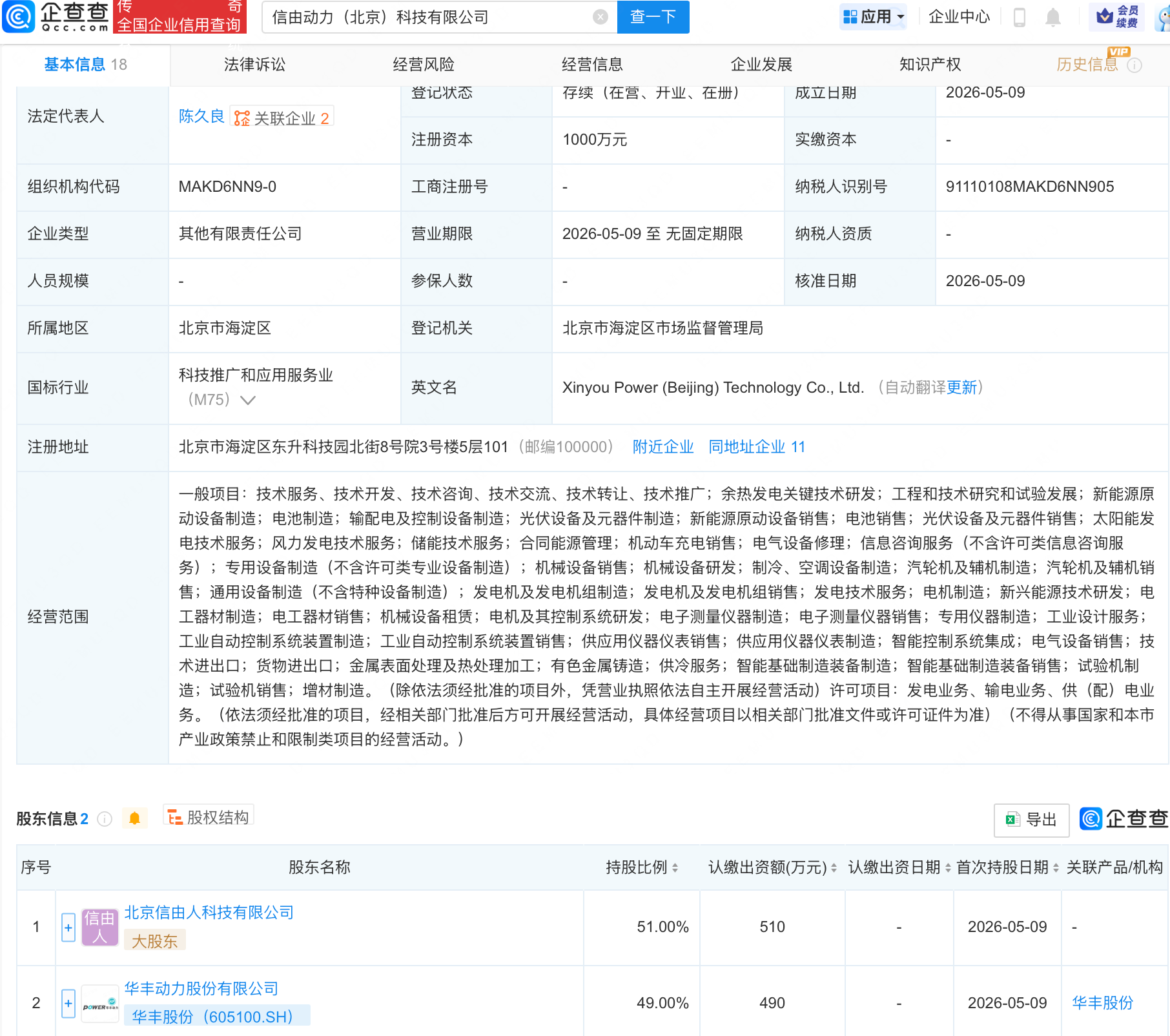 华丰股份等成立科技新公司,含机动车充电业务