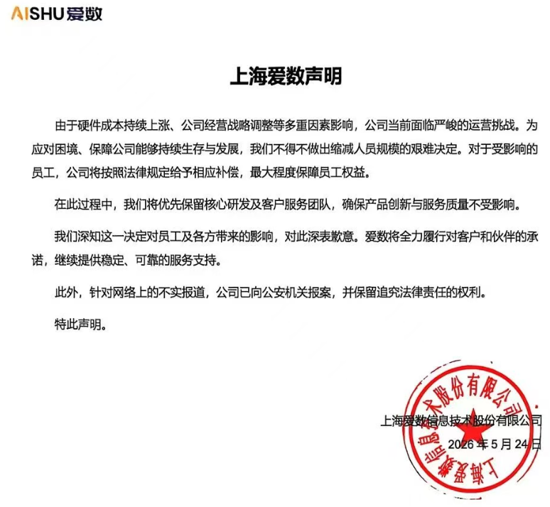 爱数称“面临严峻运营挑战”将缩减规模,曾为数据容灾备份头部机构