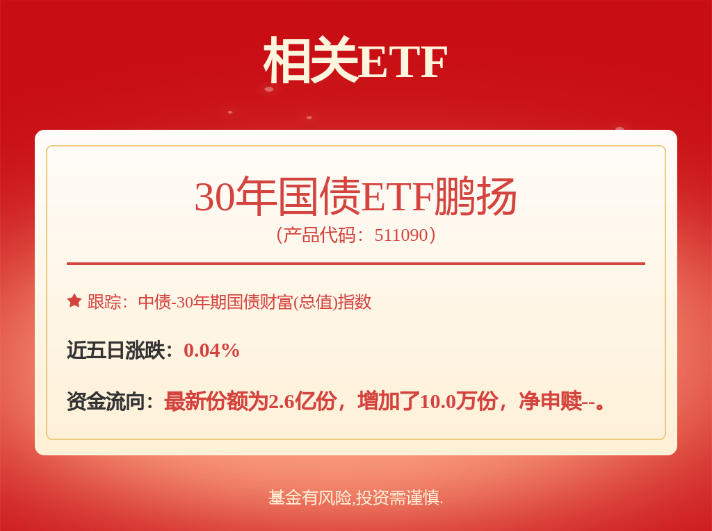 债券ETF迎来大发展，30年国债ETF鹏扬（511090）近一日净申购10万份