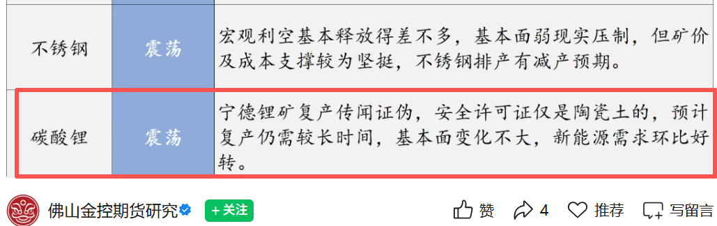 佛山金控期货:预计宁德时代锂矿复产仍需较长时间