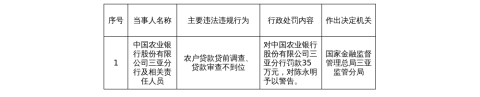 农行三亚分行被罚35万,涉贷款审查不到位等