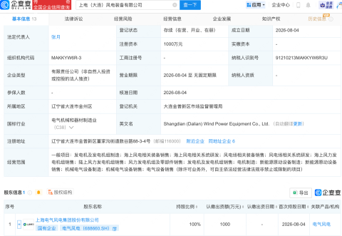 电气风电在大连成立风电装备新公司
