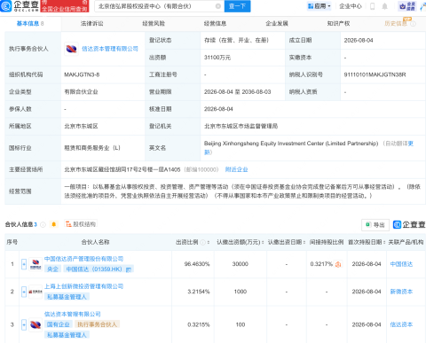 中国信达等于北京新设股权投资中心