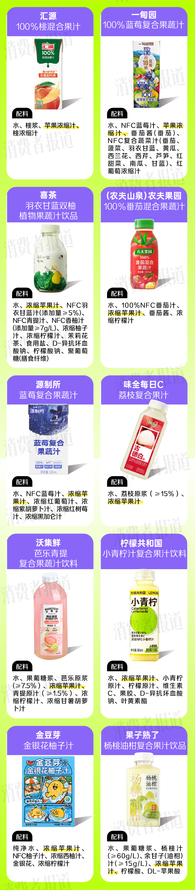 混合果汁配料表里的“秘密”：你以为买的是桃汁、小青柑汁，主角可能是苹果汁