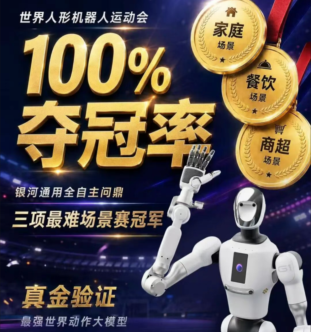 银河通用包揽家庭商超餐饮三大最具含金量金牌、100%夺冠,具身大模型世界第一实至名归