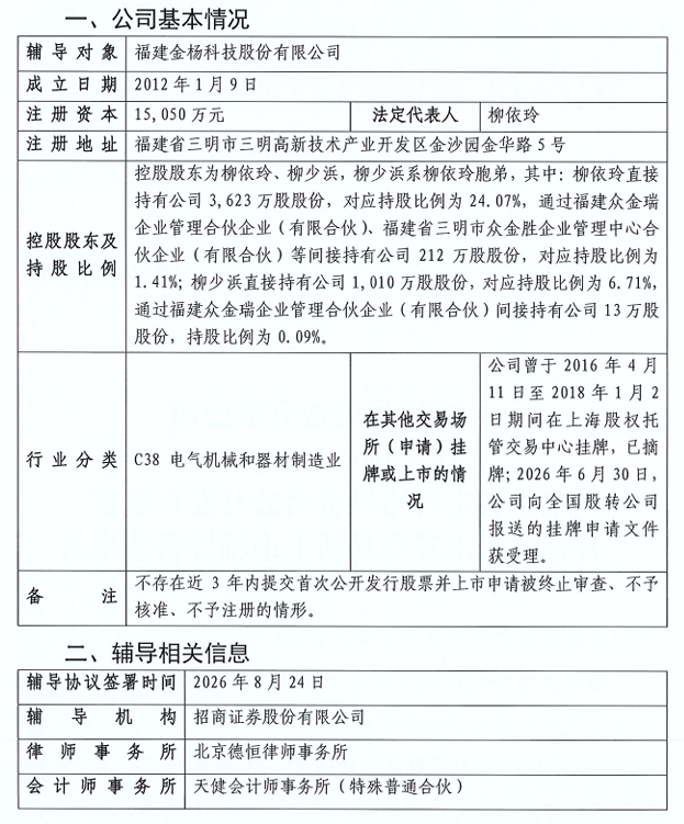 金杨科技启动北交所上市辅导 招商证券担任辅导机构