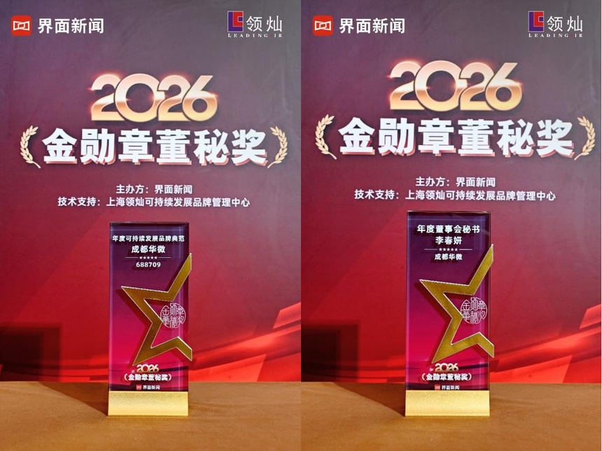 成都华微荣获2026金勋章董秘奖“年度董事会秘书奖”与“年度可持续发展品牌典范”