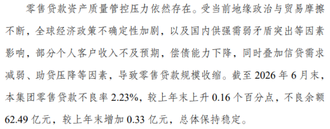 渝农商行中报：零售风险暴露，非息收入承压，治理体系待重构