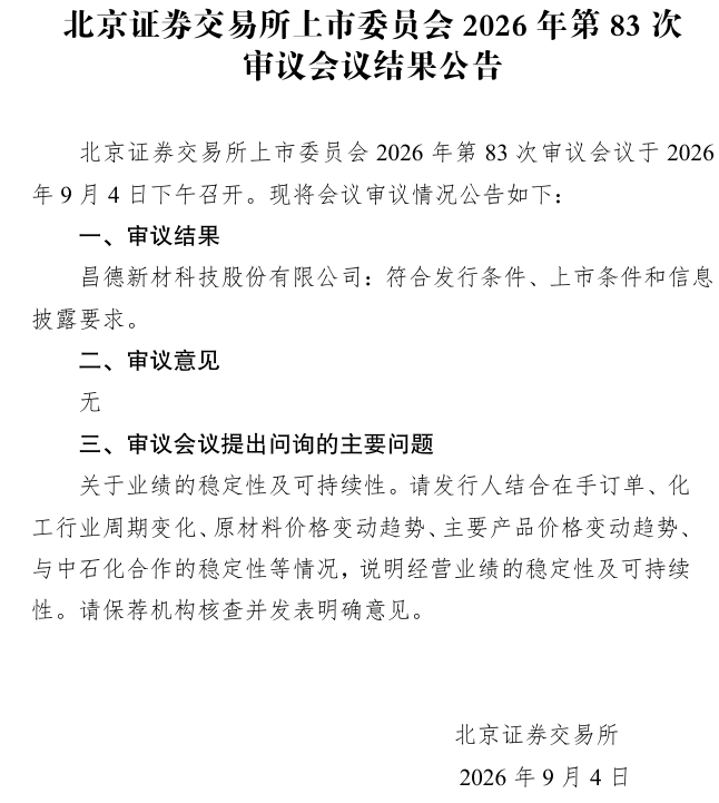 昌德科技北交所IPO过会 业绩可持续性成上市委关注焦点
