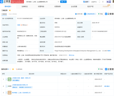 浦东建设、英矽智能等成立企业管理公司