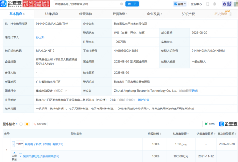 景旺电子成立技术公司,含集成电路设计业务