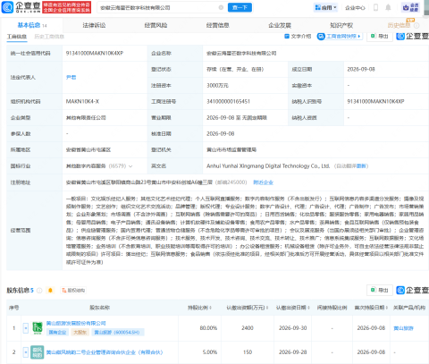黄山旅游等成立数字科技公司