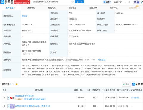 洽洽食品等在云南成立科技发展新公司