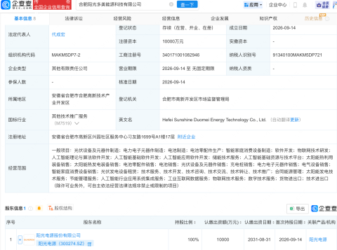 阳光电源新设能源科技公司，含AI相关业务