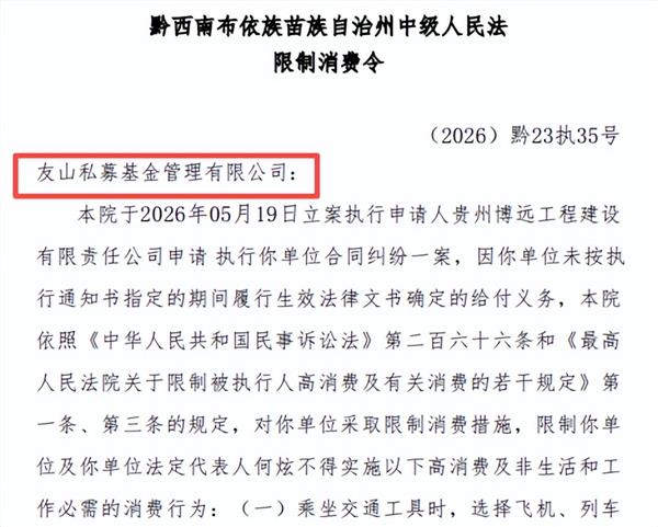 友山基金被列入异常经营机构名单:欠税逾1400万元,公司及法人同遭限消
