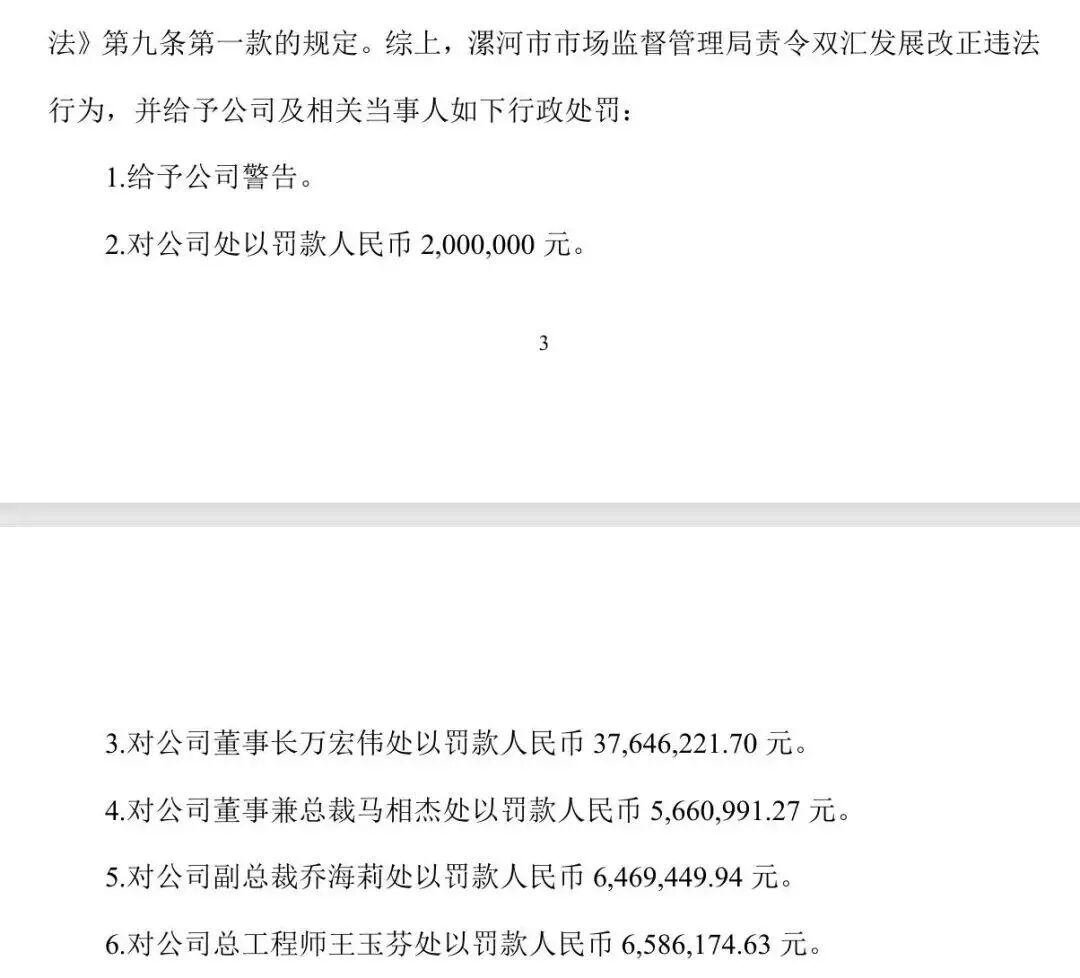 林可霉素超标37.5倍,双汇1.29亿罚单落地,董事长一人扛3764万