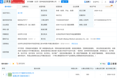 京东健康在北京成立医学检验实验室公司